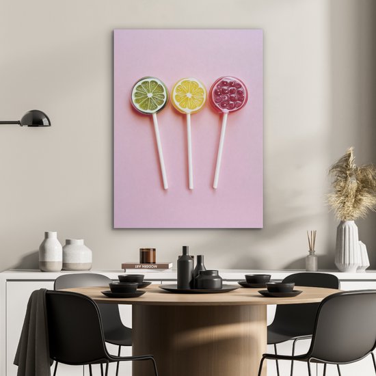 Akoestisch wandpaneel 60x80 cm - Vilt schilderij Lolly - Snoep - Citrus - Akoestische panelen - Geluidsdempende wanddecoratie - Geluidsisolatie woonkamer - Muurdecoratie geluidspanelen