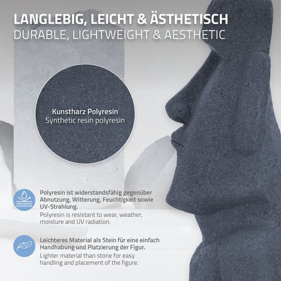 Figurine de jardin Île de Pâques Moai Grijs 37x26x78 cm