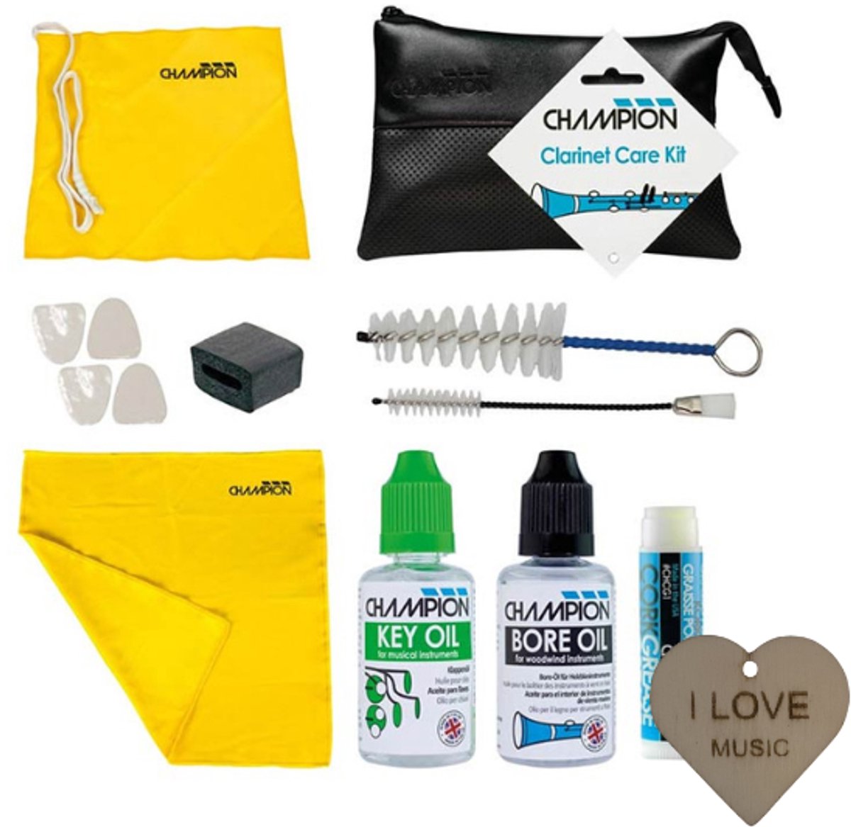 Champion 9-delige klarinet onderhoudsset met etui en Specter sleutelhanger