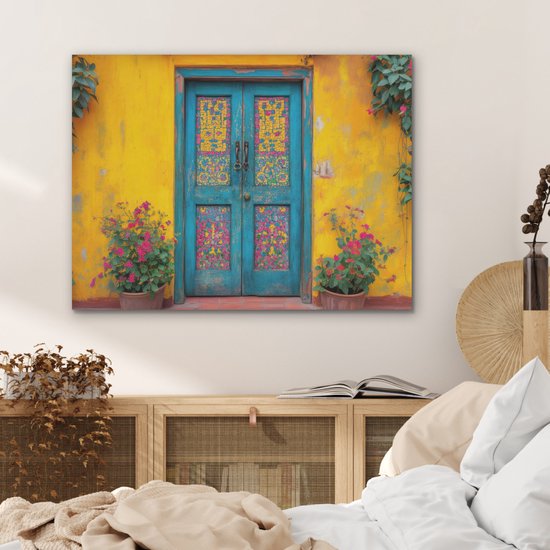 Akoestisch wandpaneel 80x60 cm - Vilt schilderij Deuren - Kleurrijk - Planten - Akoestische panelen - Geluidsdempende wanddecoratie - Geluidsisolatie woonkamer - Muurdecoratie geluidspanelen
