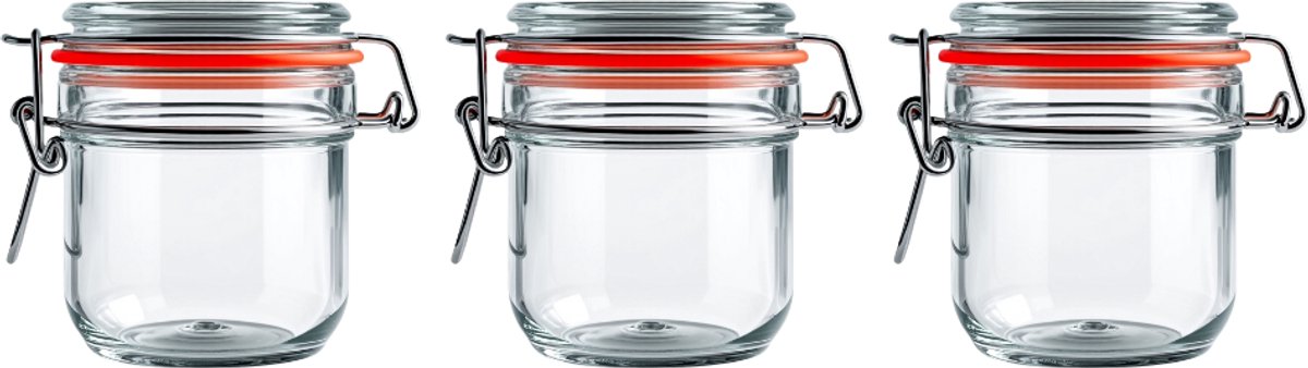 3x weckpotten glas 200ml met beugelsluiting - weckpotjes / opbergpotten / inmaakpot / glazen pot met deksel / glazen potten / weckpot / voorraadpot