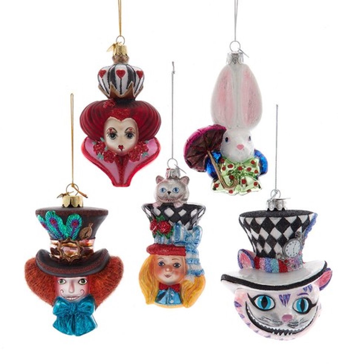 Kurt Adler ornamenten set glas Alice in Wonderland 5 stuks