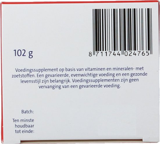 Zijkant van Dagravit verpakking met gewicht, barcode en houdbaarheidsdatum.