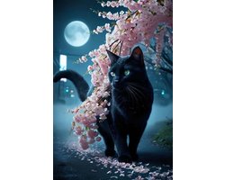 Kat Kersenbloesem Poster - Dieren Posters - Natuur - Wanddecoratie Slaapkamer - 180 gram papier - XS5878MT - Formaat 30 x 40cm
