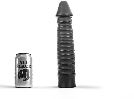 All Black Zwarte grote dildo met geribbelde schacht