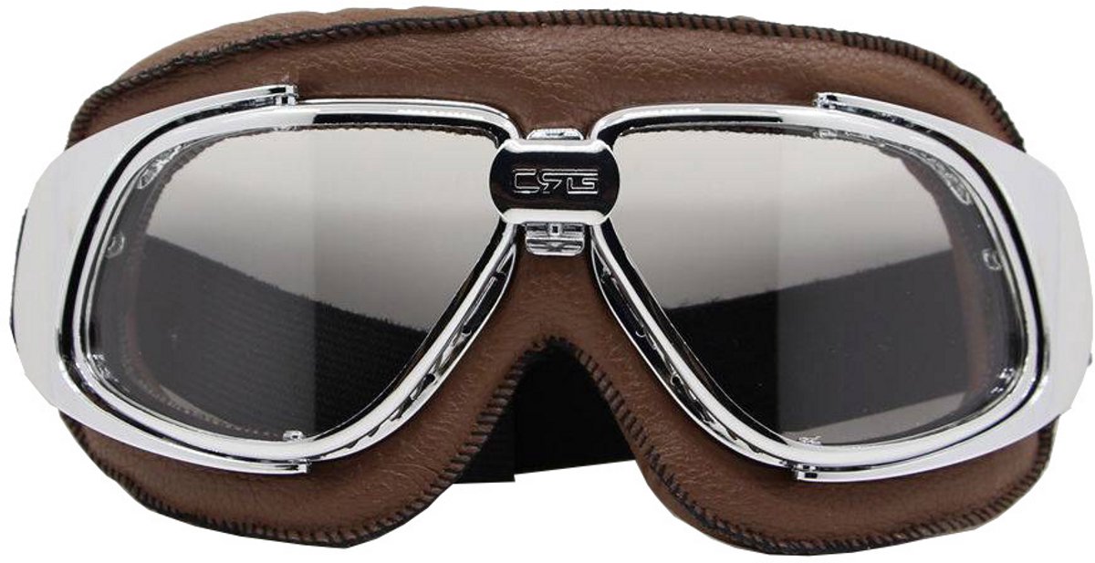 CRG Motorbril - Bruin met Chrome - Retro Motorbril voor Heren - Motorbrillen Vintage - Helder - Transparant Glas