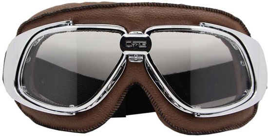 CRG Motorbril - Bruin met Chrome - Retro Motorbril voor Heren - Motorbrillen Vintage - Helder - Transparant Glas
