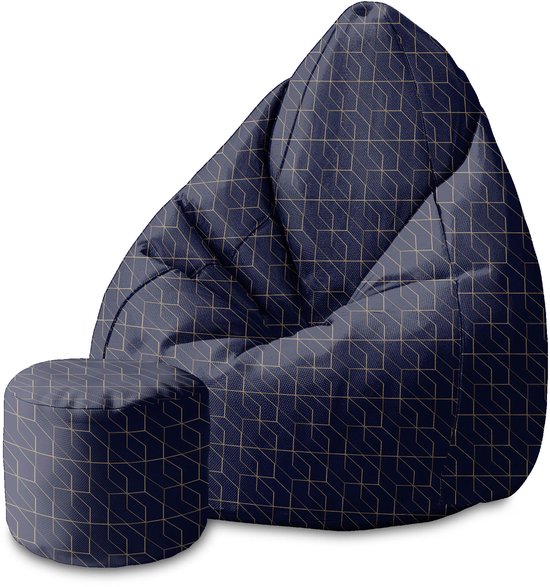 DreamRoots Velvet Zitzak voor Volwassenen – Luxe Beanbag met Voetsteun en Afneembare Hoes – Inclusief Vulling – 70x70x105cm - Gold Luxury Pattern