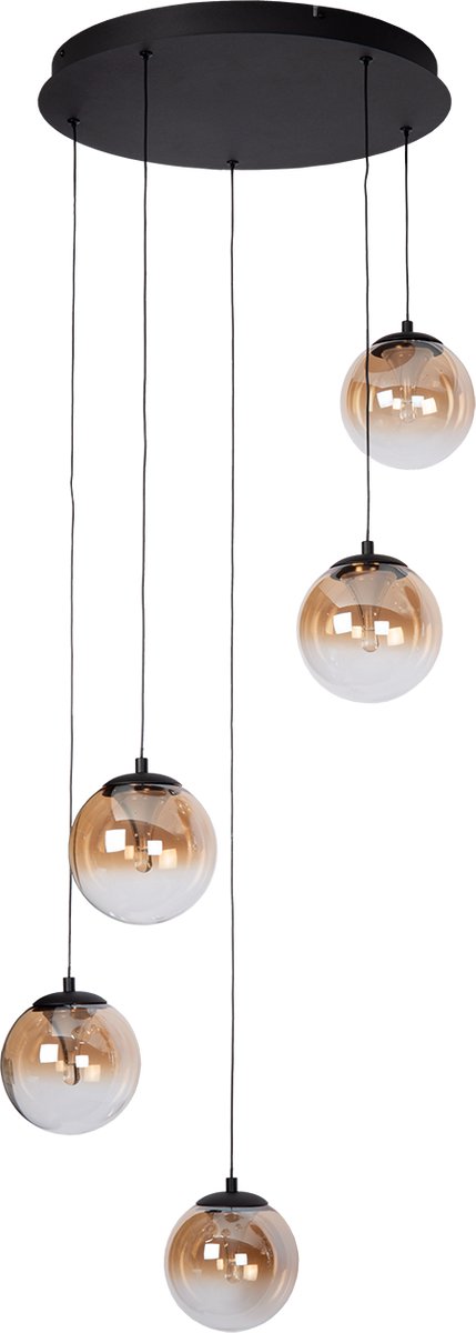 Atmooz Hanglamp Monza 5 - Plafondlamp Ø45xH170 cm - Zwart met amber glas - Dimbaar LED - Modern design