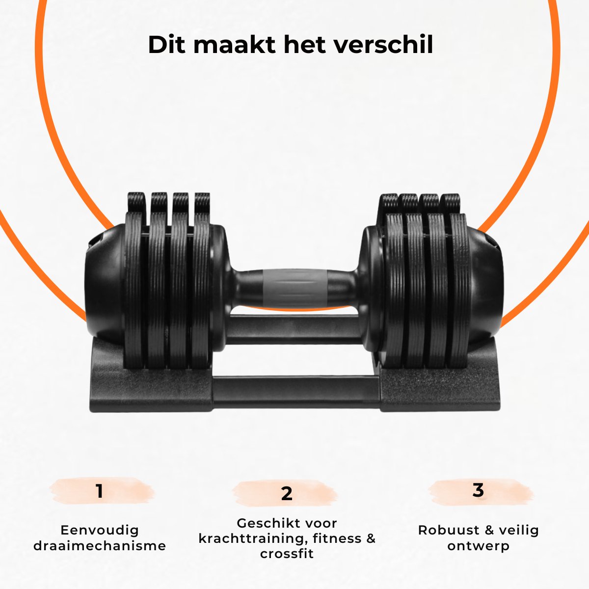 Fitpaddy Verstelbare Dumbell - Halter - Gewichten Halterset - 1,5 kg t/m 10 kg - Krachttraining - Fitness - Gym - Sport - Crossfit - Zwart - 1 Stuk – foto 4