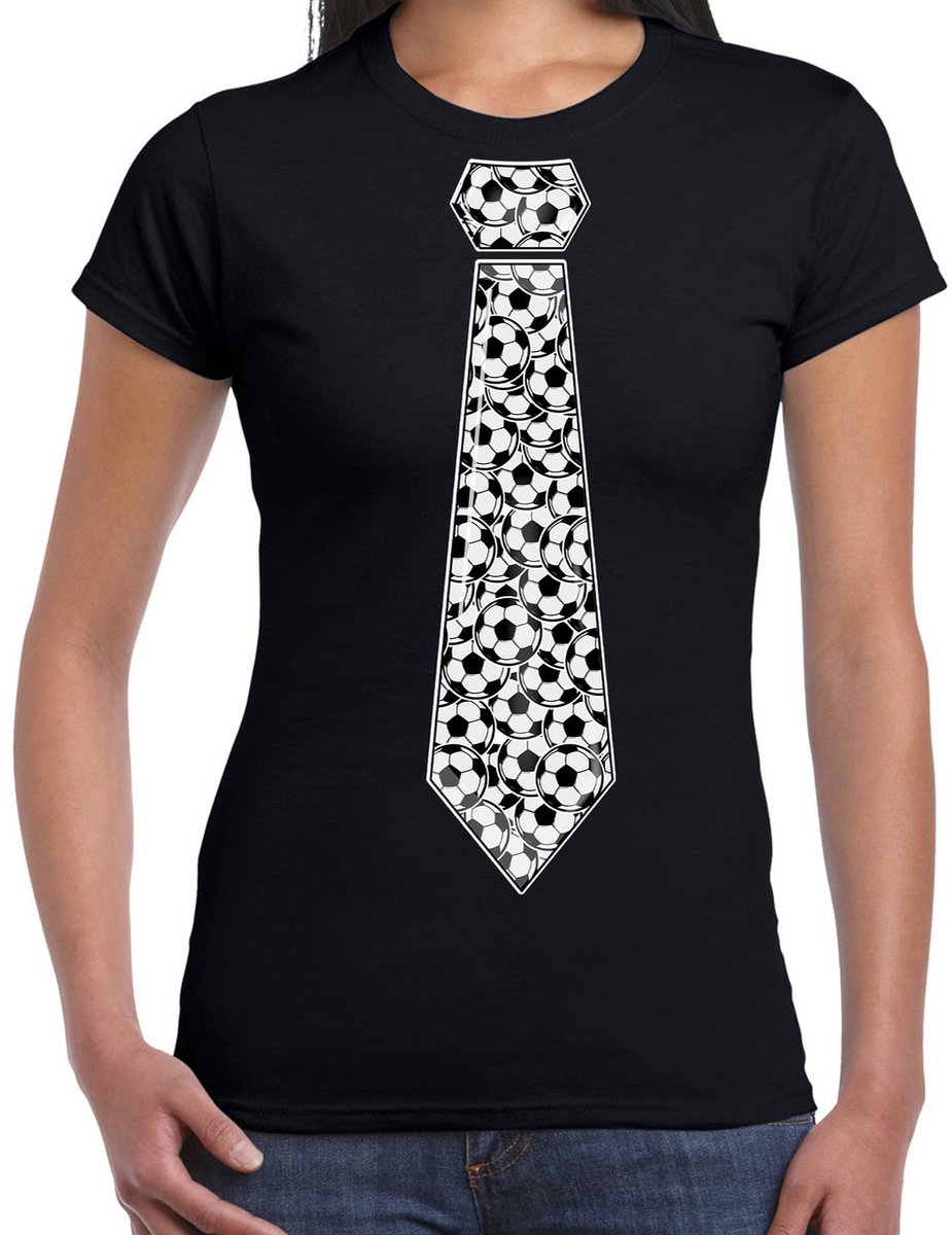 Bellatio Decorations Verkleed T-shirt dames - zwart - voetbal stropdas - EK/WK themafeest L