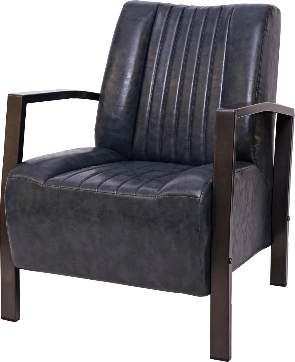 MCW Fauteuil MCW-H10, loungestoel gestoffeerde fauteuil, metalen industrieel ontwerp ~ vintage grijs