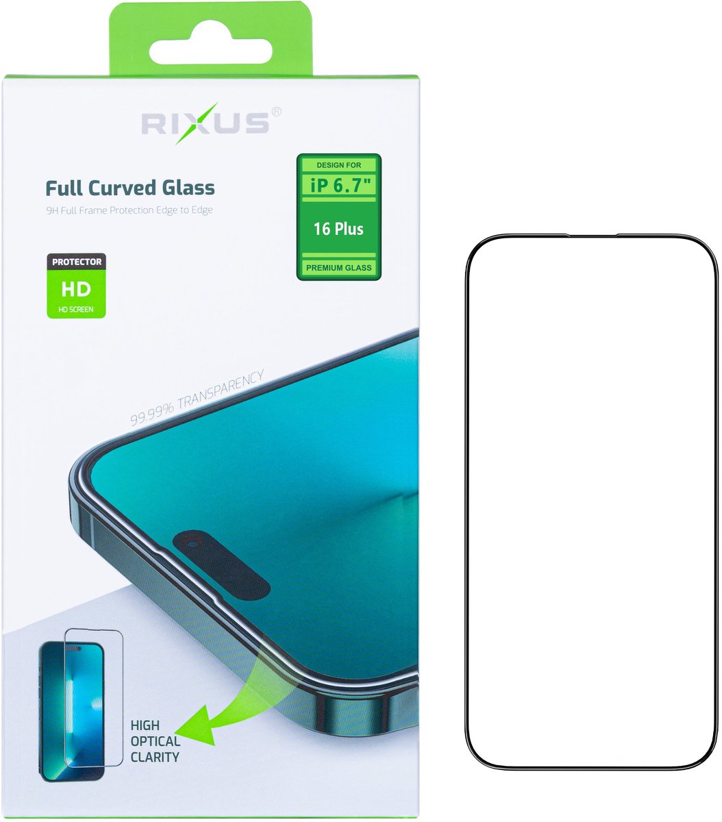 Rixus Clear HD Full Curved Edge Tempered Glass For Apple iPhone 16 Plus