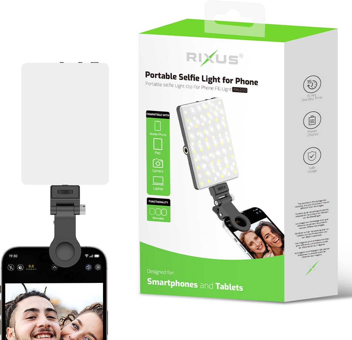 Rixus RXLG50 Portable Selfie Light For Phone Black