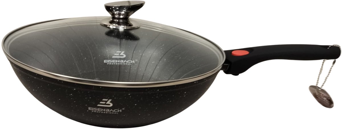 Eisenbach luxe Wokpan Wok met Deksel Ø 32 cm anti aanbaklaag krasbestendig -afneembare grip