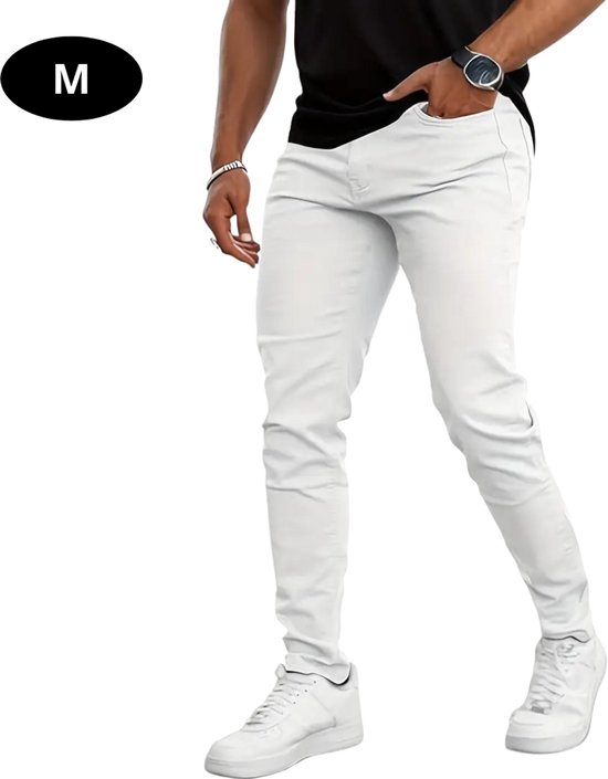 Bovista Lange Broek Heren - Spijkerbroek - Broeken - Spijker - Pants - Jeans - Trouser - Stretch - Straight Leg - Denim - Wit - Maat M