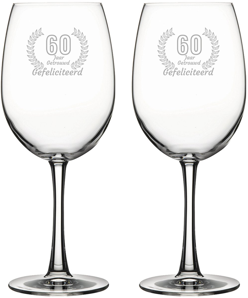 Gegraveerde set rode wijnglazen 58cl Gefeliciteerd 60 jaar getrouwd
