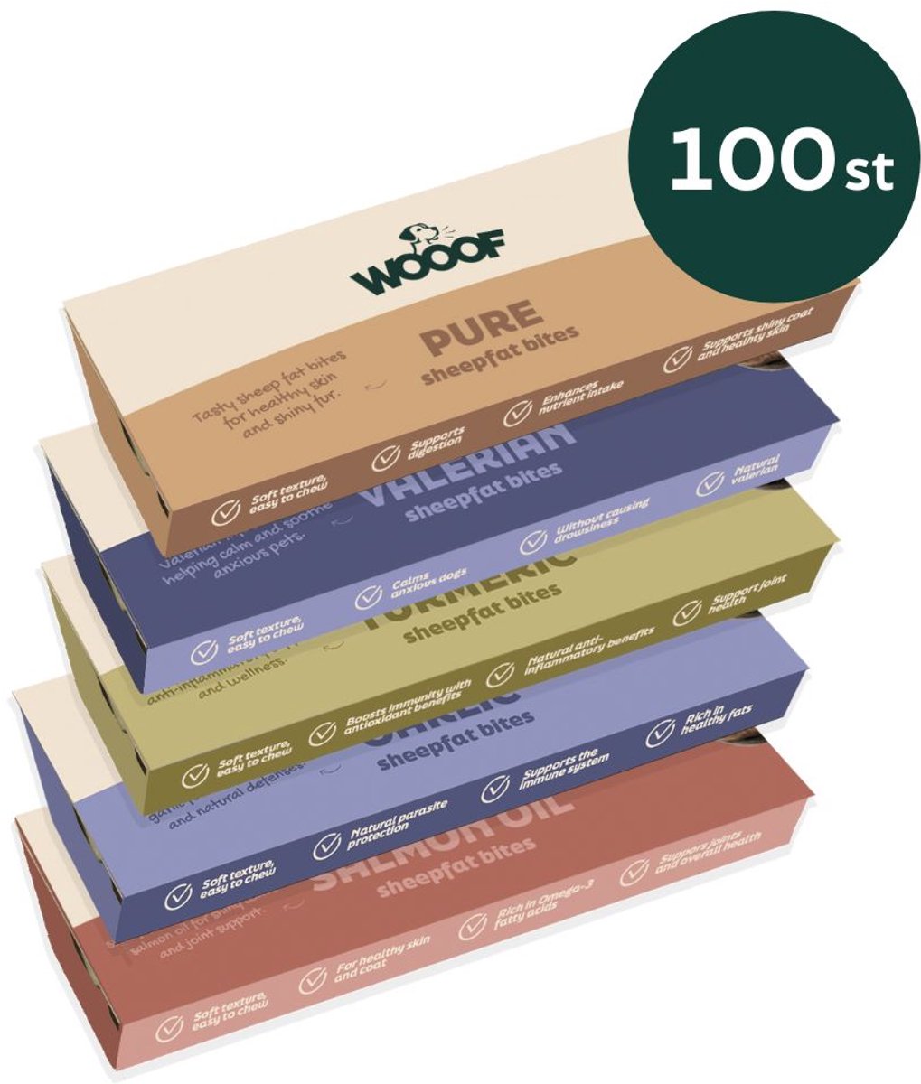 WOOOF Schapenvet bonbons pakket mix - 100st - Hondensnack bites - Honden supplement - Glanzende vacht - Gezond - 100st