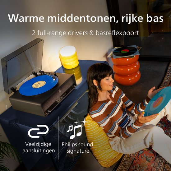PHILIPS TAV3000B/10 The Stevie - Bluetooth Platenspeler - 3 Snelheden - Ingebouwde Stereo Speakers - Bluetooth 5.4 - Auracast - Audio-Technica Naald - Auto-Stop - Zwart — afbeelding 5