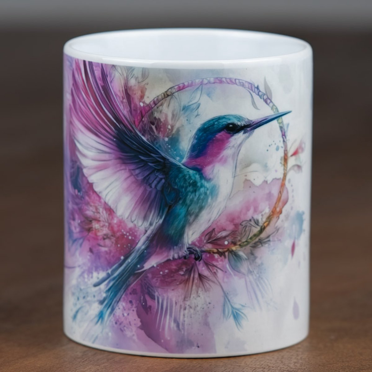 Kolibrie mok roze paars blauw - magische vogelmok 330 ml keramiek