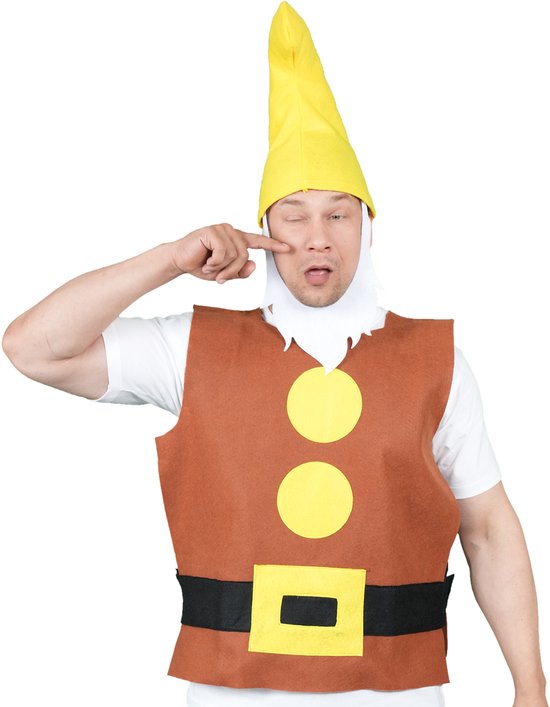 Zebra & Friends Kabouter kostuum Volwassenen - Verkleedkleding - Carnavalskleding - Foute Party kostuum - Incl. Kaboutermuts en Baard - Sniffy- one size - Bruin