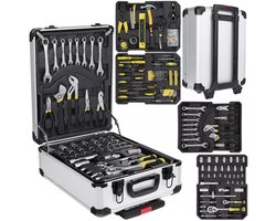Keltin gereedschapskoffer op wielen - aluminium - met telescoopgreep - sleutels 8–17 mm en doppen 4–21 mm - aluminiumkleur - 187-delig - huis, auto en werkplaats