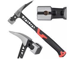 Tvardy timmermansklauwhamer - staal uit een stuk - trillingsdempende greep, getand slagvlak en magnetische spijkerhouder - 36 cm - zwart-rood - dakdekker en timmerwerk