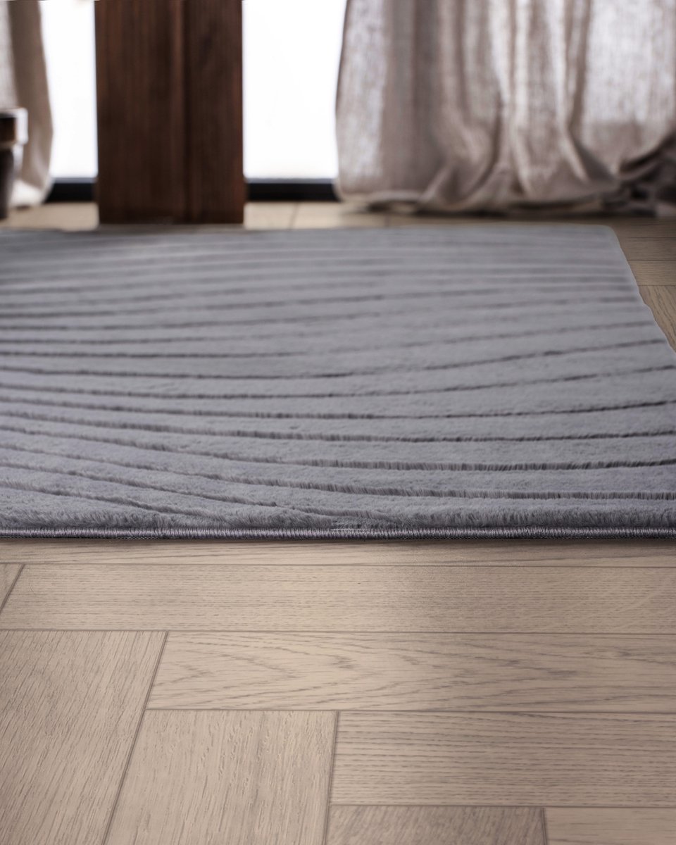 Carpetique Vloerkleed Rechthoek - 160x230 cm – Grijs - Antislip – Japandi & Scandinavisch Woonkamer Tapijt