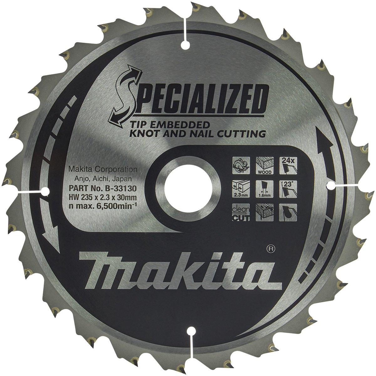 Makita B-33130 Cirkelzaagblad Hout (noest/spijker) | Embedded Tip | 235 x 30 mm | 24-tands