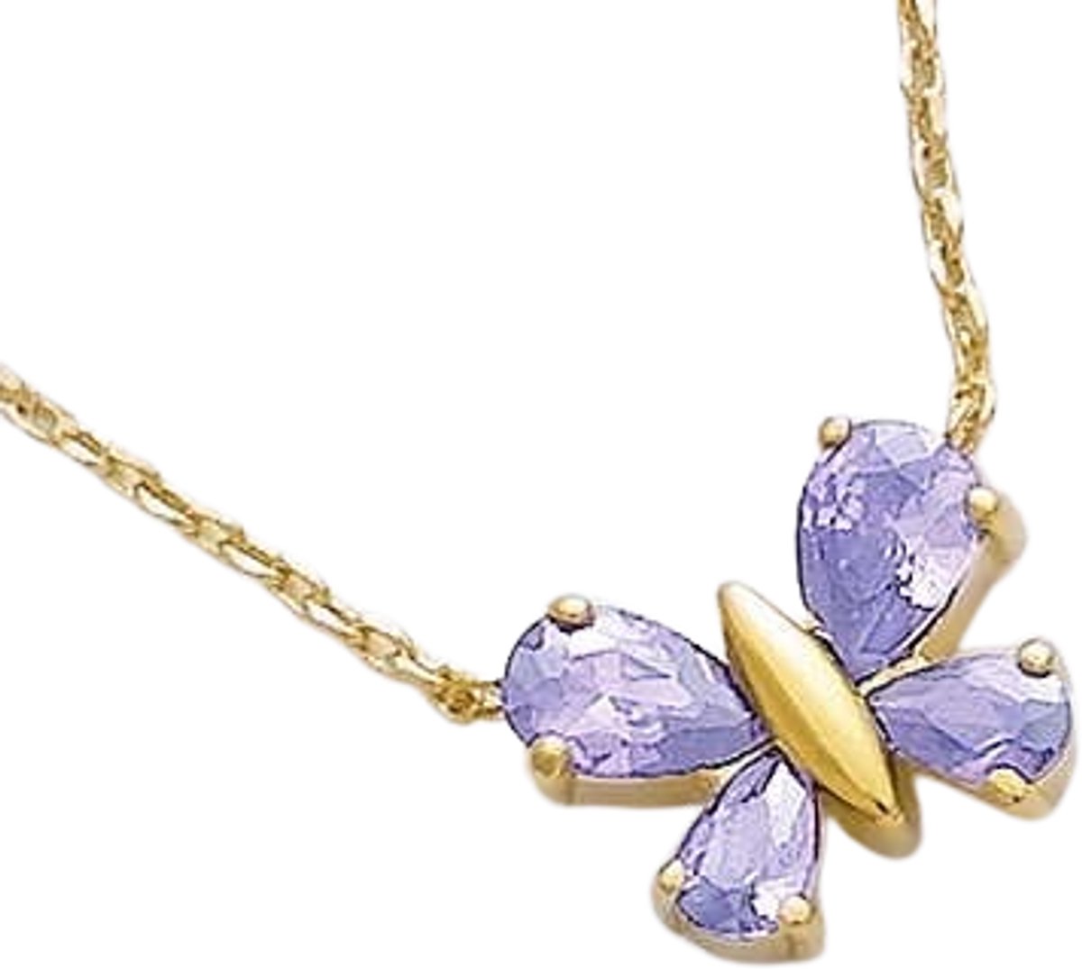 CHIVAL Vlinder Ketting – 18K Verguld Goud – Hanger met Zirkonia – Minimalistisch & Elegant – Hypoallergene Dames Ketting - Paars - Cadeau voor Haar