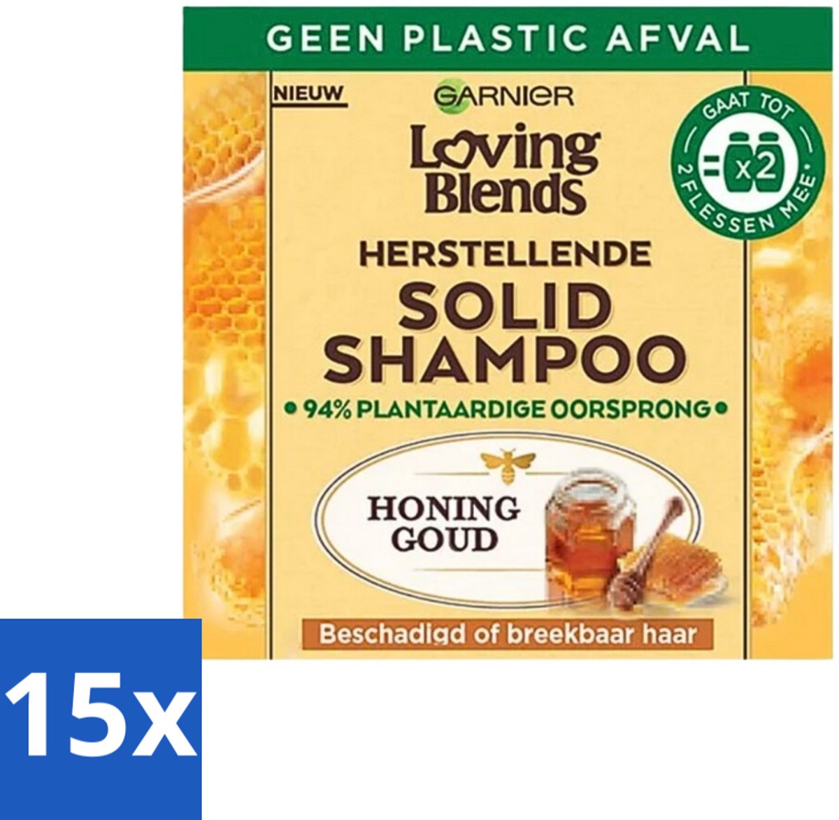 15 x Garnier - Loving Blends - Solid Shampoo - Honing Goud - Beschadigd of Breekbaar Haar - 1 Fles Shampoo - Solid Shampoo - Beschadigd Haar - Breekbaar Haar - Honing - Bijenbalsem