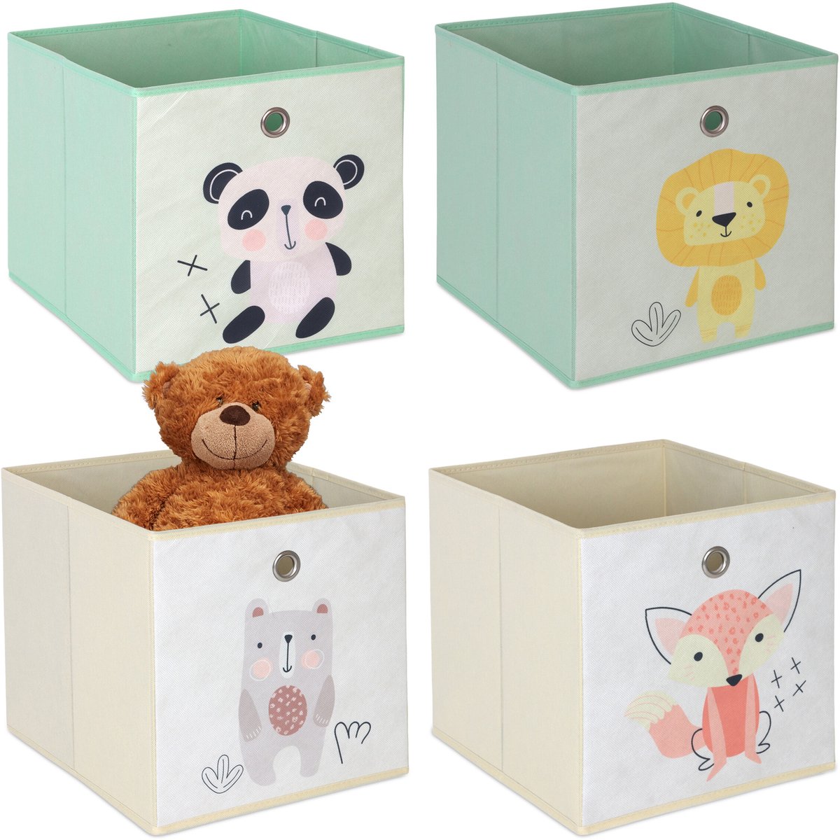 kinder opbergboxen - 4 stuks - 30x30x30 cm - kleurig met dierenprint C