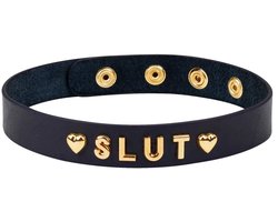 Liebe Seele - Lederen Choker Met Gouden Letters SLUT - Luxe En exclusief ontwerp - Zwart/Goud