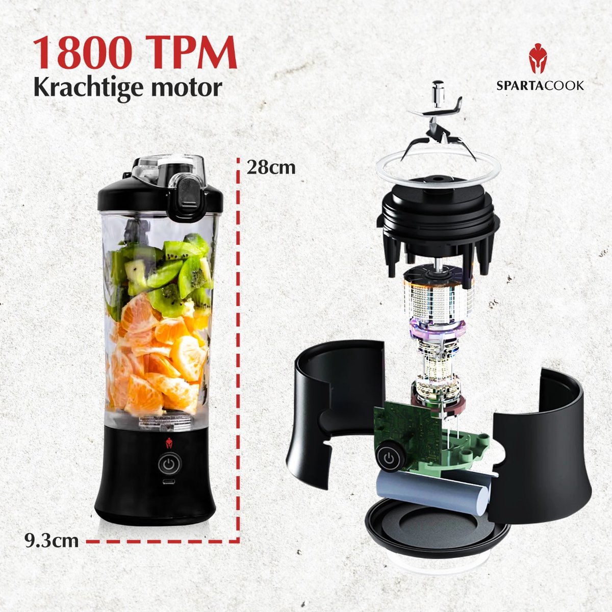 Spartacook Mini Blender 600 ml - Draagbare Blender - USB Oplaadbaar - Voor Smoothies & Shakes – foto 8