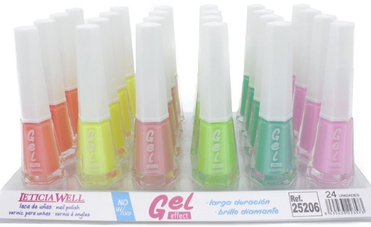 Leticia Well - Set met 6 Flesjes Nagellak - Gel Effect - Abrikoos Oranje - Geel - Nude Roze - Lime - Groen - Roze - Inhoud per flesje 10 ml.
