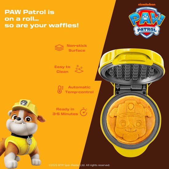 Bestron Wafelijzer - APP500RHY - 550W - Paw Patrol mini wafel - Rubble - Geel van Bestron — afbeelding 2