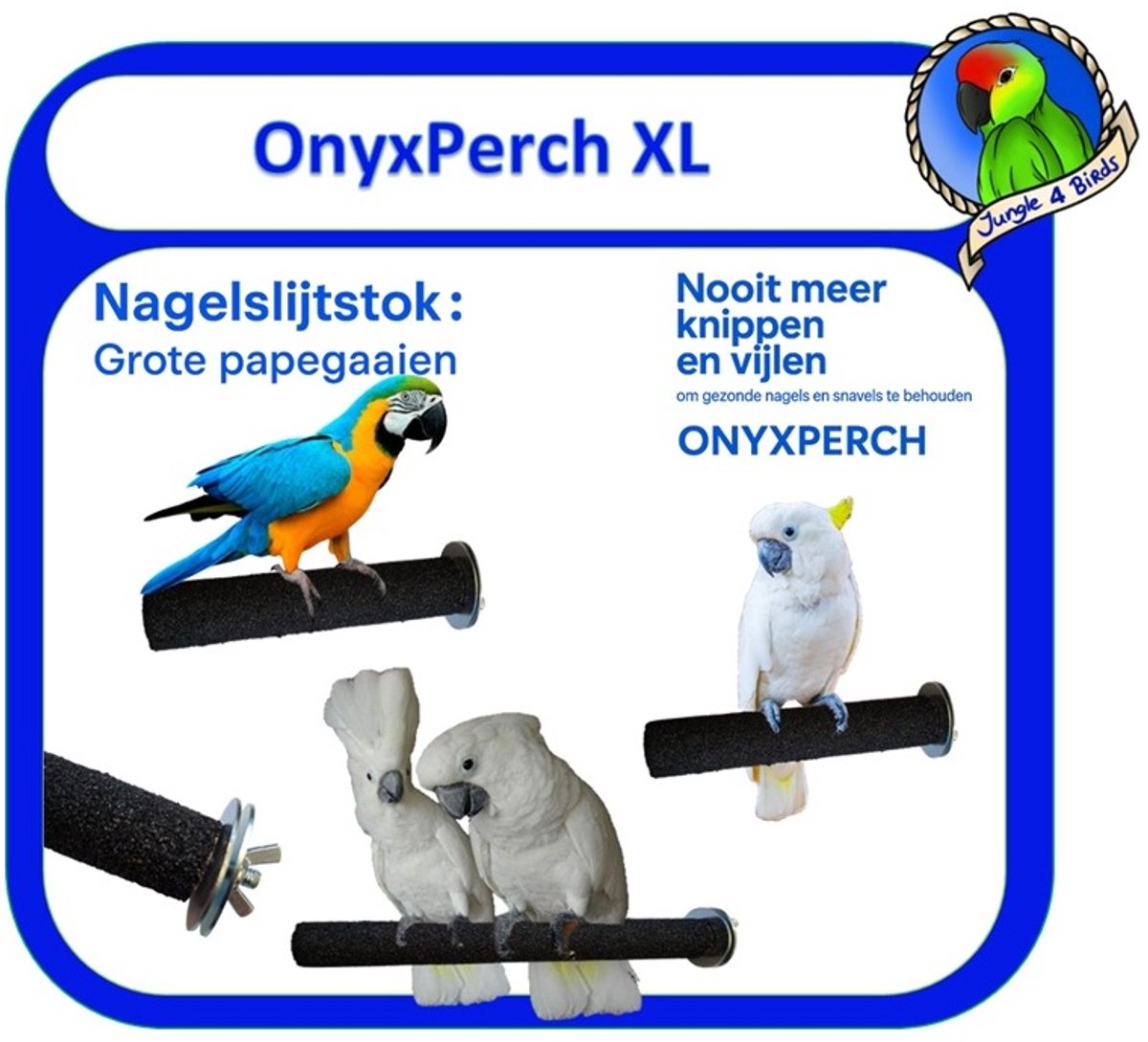 OnyxPerch XL – Slijtstok Ø 44 mm x 25 cm – Voor ara’s, kaketoes en grote papegaaien - nagel en snavel verzorging