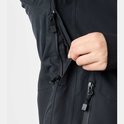 Detail van de ritssluiting van de zwarte ski-jas.