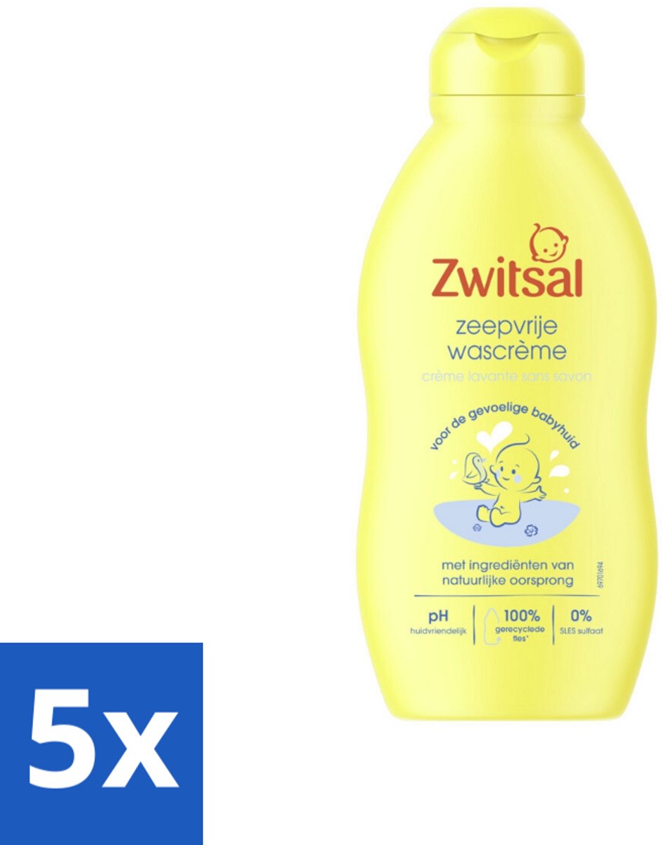 Image of 5 x Zwitsal - Zeepvrije Wascrème - Milde Reiniging - Gevoelige Babyhuid - 200 ml - Babyproducten - Zwitsal - Anti-prik - Gevoelige Babyhuid