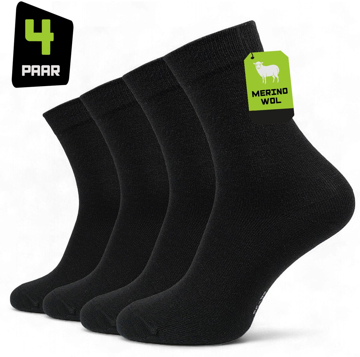 Premium Sokken Dames Merino Wol Maat 35/38 - 4-paar - Zwarte Wollen Sokken - 40% Merino Wol - Warme Sokken - Europese Productie - 94Activewear