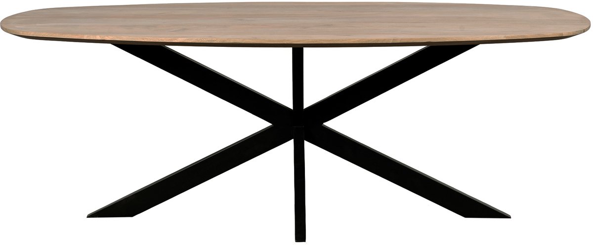 QUVIO Eettafel Sofia - Deens Ovaal - 180 x 90 cm - Stalen kruispoot - FSC® gecertificeerd mangohout - Naturel