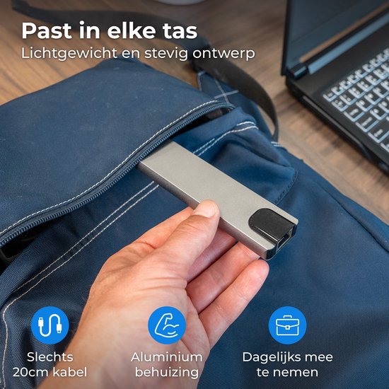 Nuvance USB C Hub - HDMI 4K - Splitter - Docking Station - Micro & SD kaart lezer - Ethernet - USB C Laptop Opladen