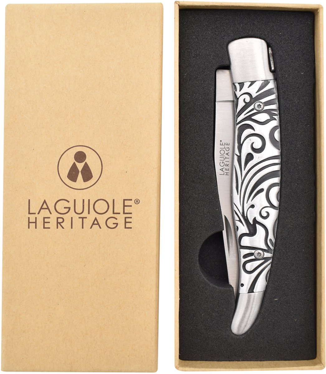 Laguiole Heritage Opvouwbaar Zakmes Arabesque – 21 cm – Lemmet Edelmetaal – Vouwmes Luxe Cadeauverpakking