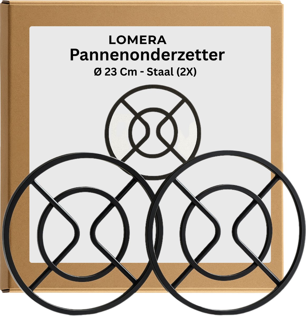 Lomera Pannenonderzetter Staal - Set van 2 - Zwart Staal - Hittebestendig - Keukenaccessoires - Pannenrooster - Pannenbescherming - Kookaccessoires - Ronde Onderzetter - Keukenhulpjes - Zwart Design