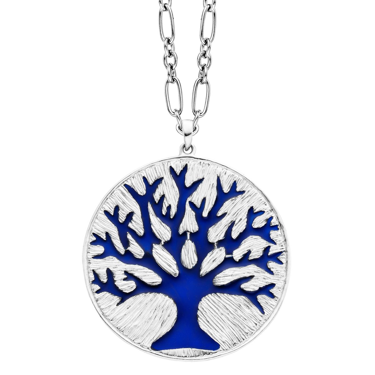 Julie Julsen Anhänger mit Kette 925 Silber Lebensbaum Emaille blau