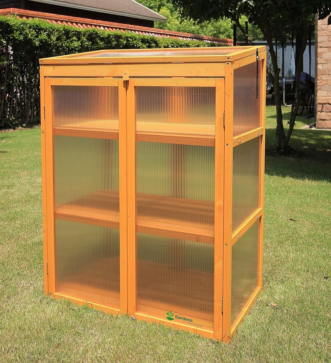 LotaHome - Broeikas - Kweekkast - Tuinkas - Kweekbak - Plantenbed - Kweekhuis met Deur - Mini Kweekkast - Stabiel en Duurzaam - Voor elke Tuin - Met 3 Legplanken - Planten Kweken - Hout - Bruin - 82x34x107cm – foto 7