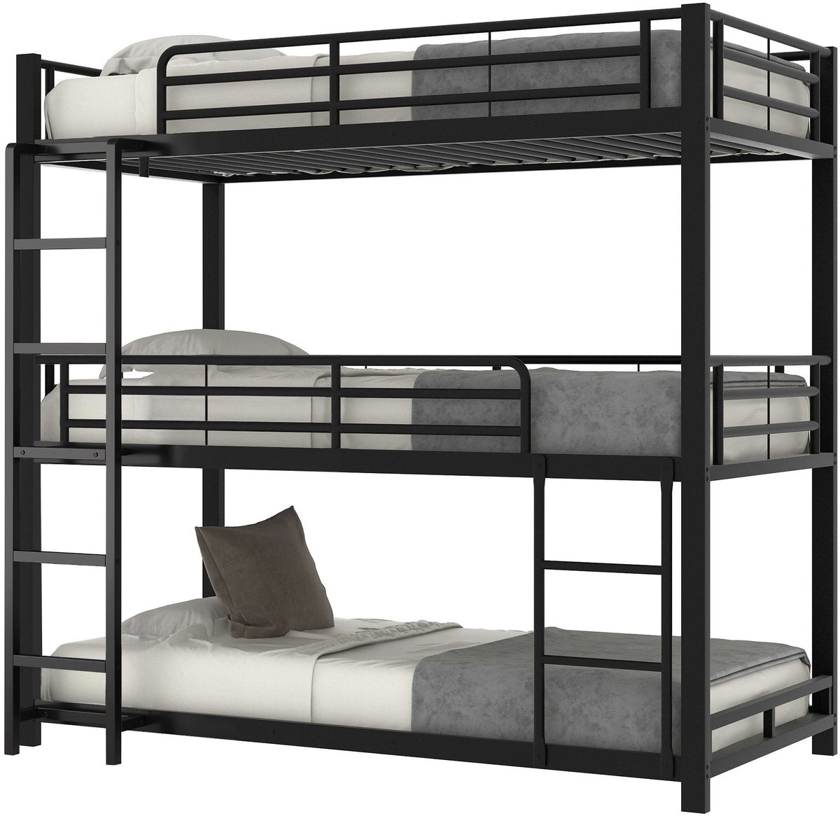 Merax 90x200cm Metalen Stapelbed – Driepersoonsbed voor Kinderen - Jongeren en Volwassenen – Zwart