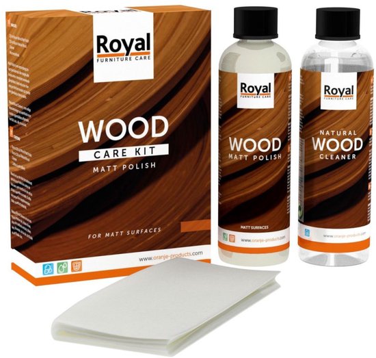 Royal Furniture Care Wood Care Kit met Matt Polish en Natural Wood Cleaner voor matte oppervlakken.