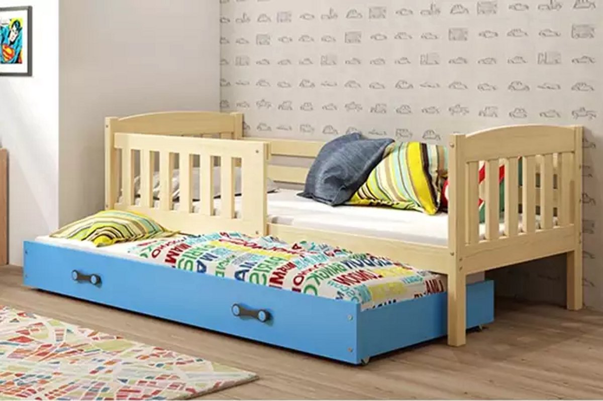 BMS KUBUŚ - Pull-out Jeugdbed - 90x190 cm - Dennenhout/Blauw