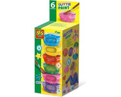 SES Creative - Plakkaatverf Glitter (6x45ml) - extra dekkende plakkaatverf - trendy glitter kleuren - hersluitbare potjes - makkelijk uitwasbaar – hobbyverf - knutselverf